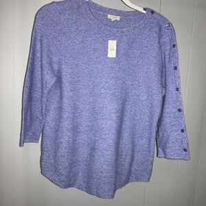 Talbots heathered blue cotton knit top Sz PL 3/4 sleeve button detail New